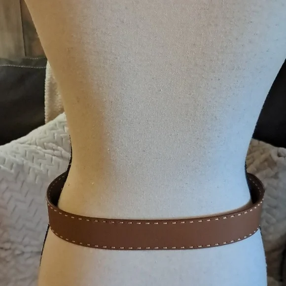 Ann Klein Women Brown Leather Belt with Stitching Size M Boho Western Cowgirl - Picture 4 of 8